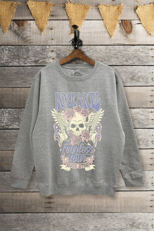 SW345-P6249 ROCK & ROLL FEARLESS TOUR PRINT BRUSHED SWEATSHIRT