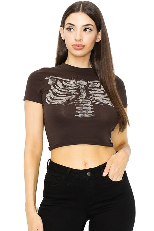 RIB SKELETON GRAPHIC SHORT SLEEVE TOP