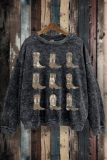 SWD385-P7017 - WESTERN BOOTS GRAPHIC MINERAL WASHED SWEATSHIRT