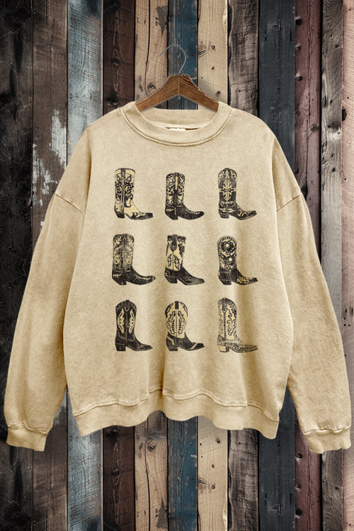SWD385-P7017 - WESTERN BOOTS GRAPHIC MINERAL WASHED SWEATSHIRT