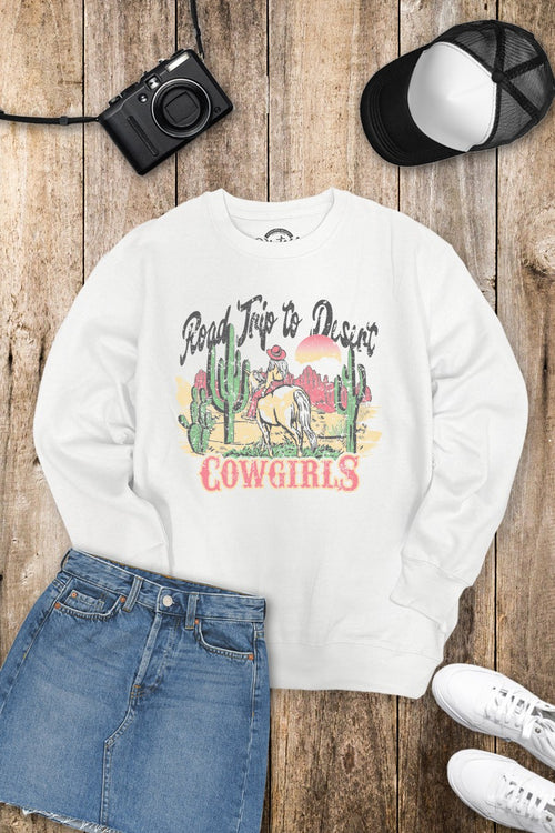 SW345-P5501 ROAD TRIP TO DESERT COWGIRLS GRAPHIC SWEATSHIRT